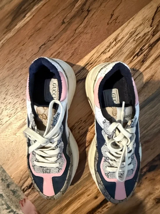 Gucci Women's Multi-Color Chunky Sneakers in Pink, Navy & Beige - Picture 3 of 5